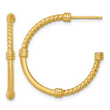 Sterling Silver Twisted Rope Hoop Earrings, Gold Plated with Textured and Polished Finish
