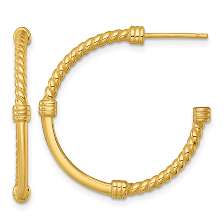 Sterling Silver Twisted Rope Hoop Earrings, Gold Plated with Textured and Polished Finish