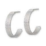 Sterling Silver Hoop Earrings with Textured Multi Ribbed Diamond Cut Design