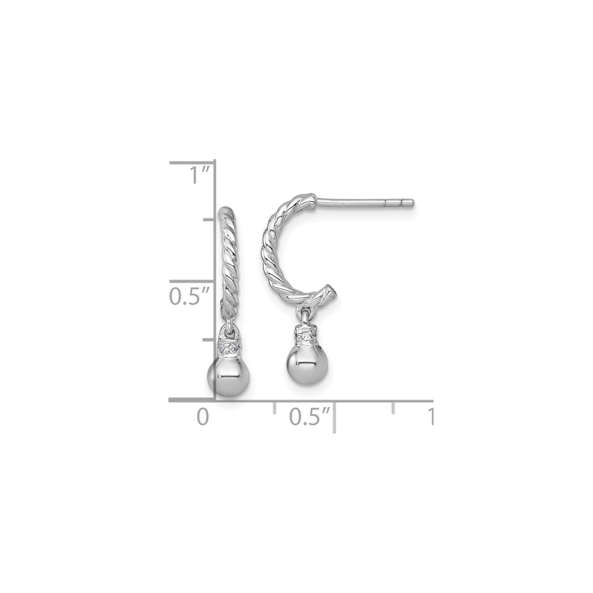 Sterling Silver Hoop Drop Earrings with Cubic Zirconia and Polished Ball Dangles