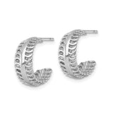 Sterling Silver Hoop Earrings with Polished Stripe and Rope Detail, Modern Circle Design