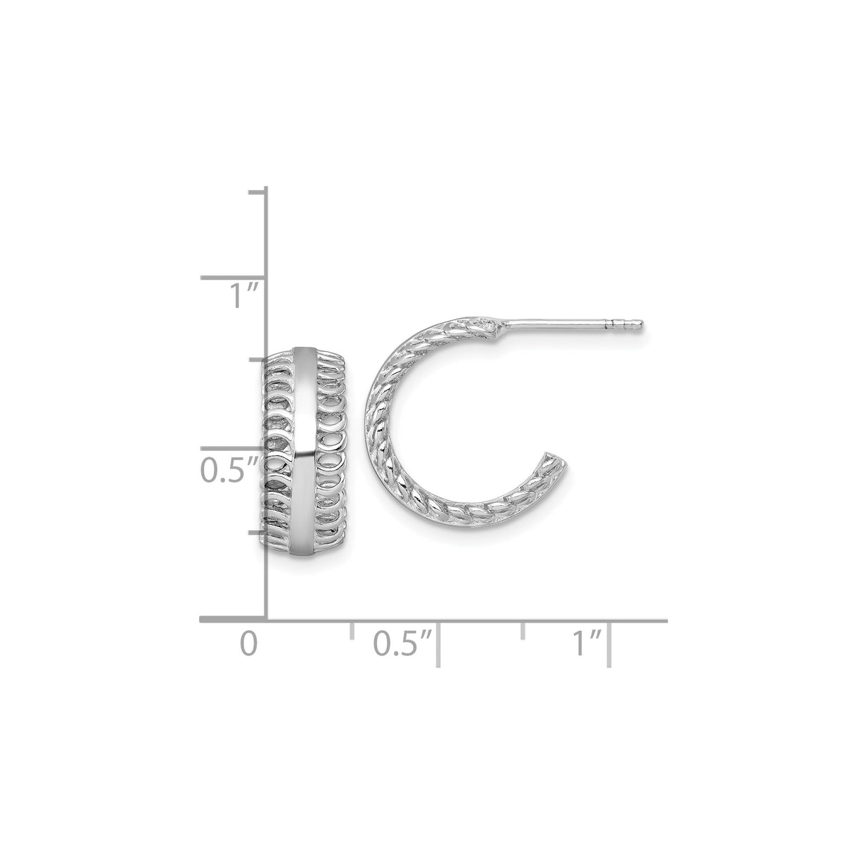 Sterling Silver Hoop Earrings with Polished Stripe and Rope Detail, Modern Circle Design