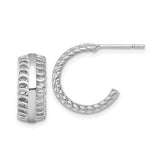 Sterling Silver Hoop Earrings with Polished Stripe and Rope Detail, Modern Circle Design