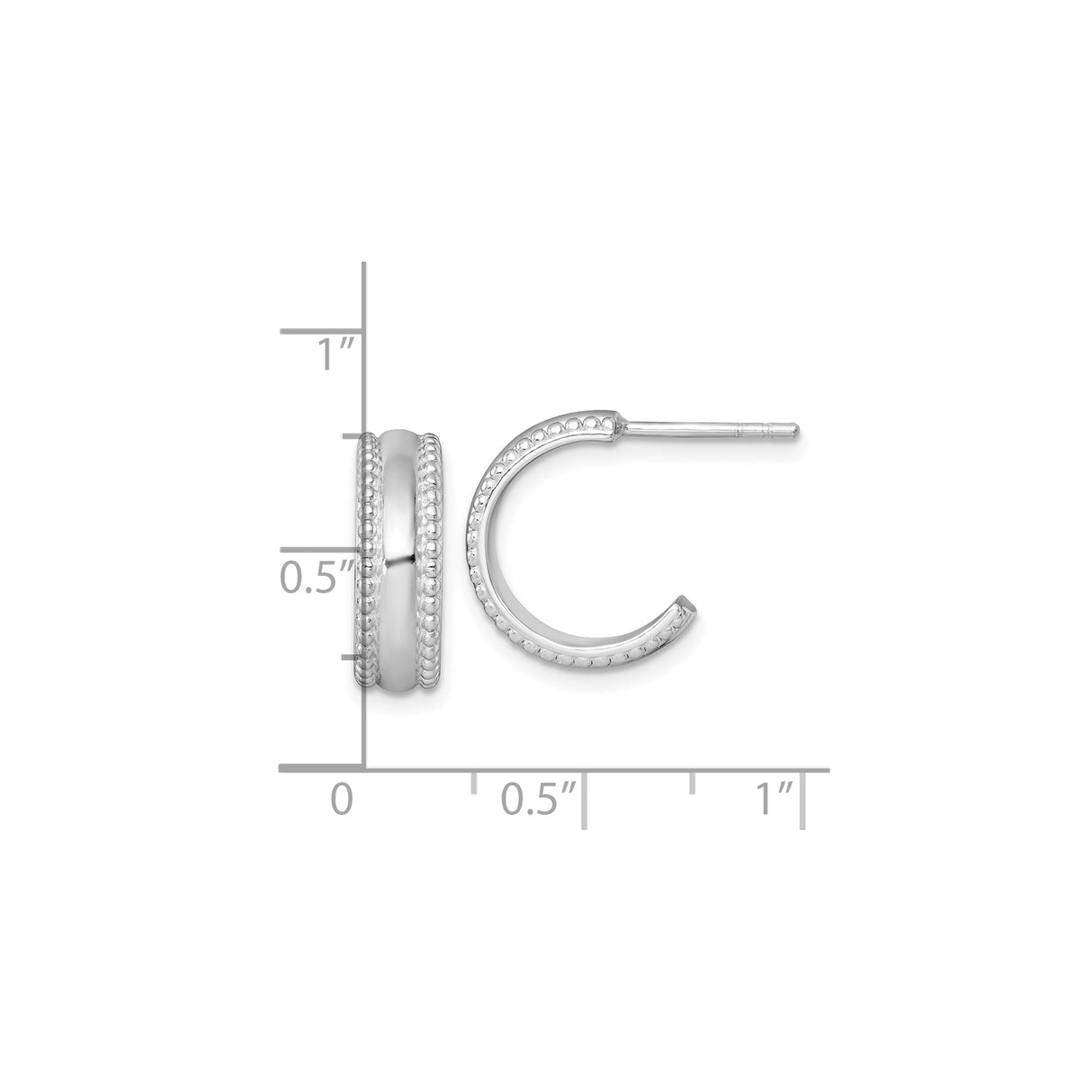 Sterling Silver Hoop Earrings with Beaded Edge, Rhodium Plated Half Hoops, Minimalist Style