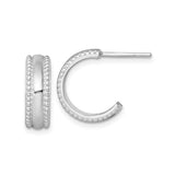 Sterling Silver Hoop Earrings with Beaded Edge, Rhodium Plated Half Hoops, Minimalist Style