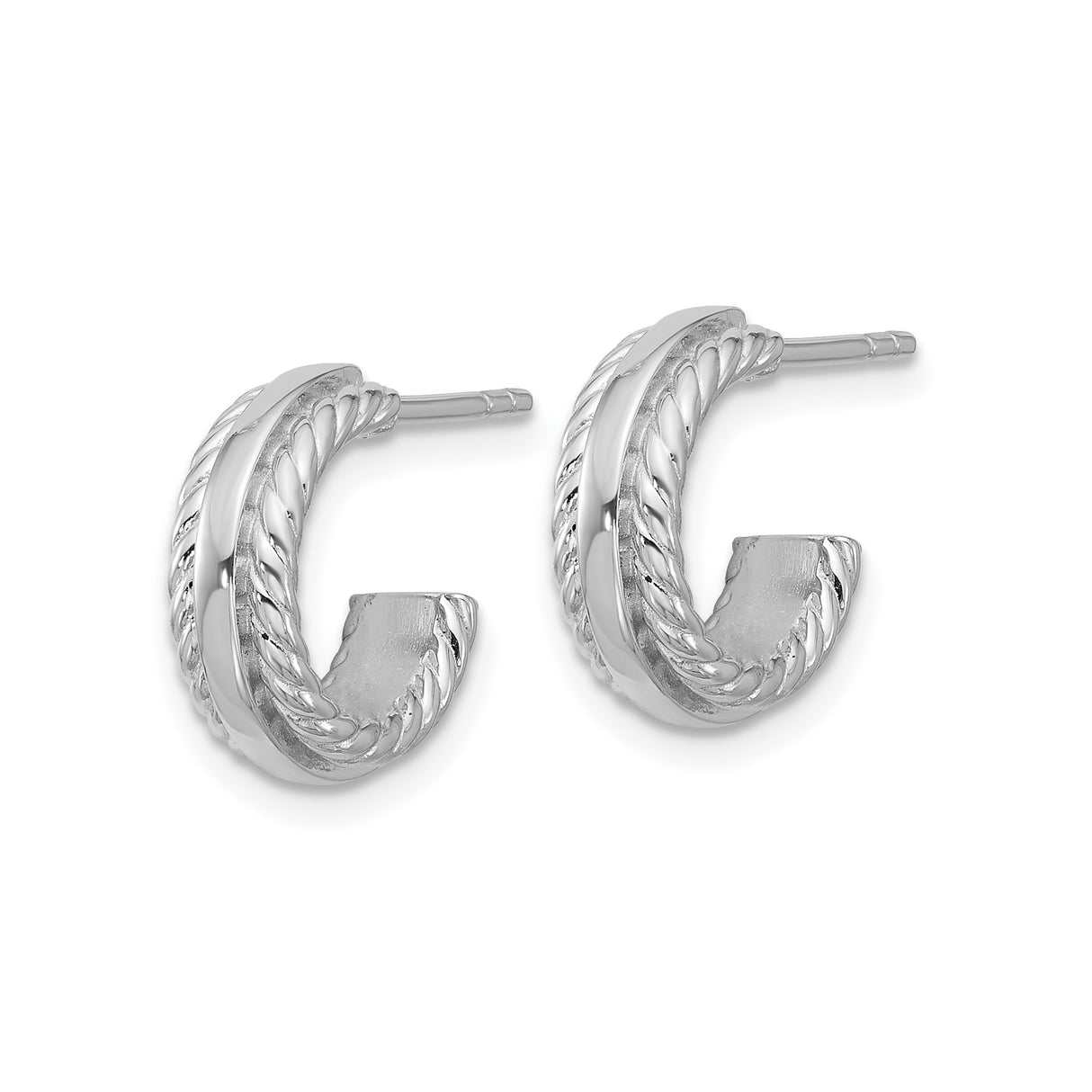 Sterling Silver Hoop Earrings with Textured Rope Design, Rhodium Plated Minimalist Style