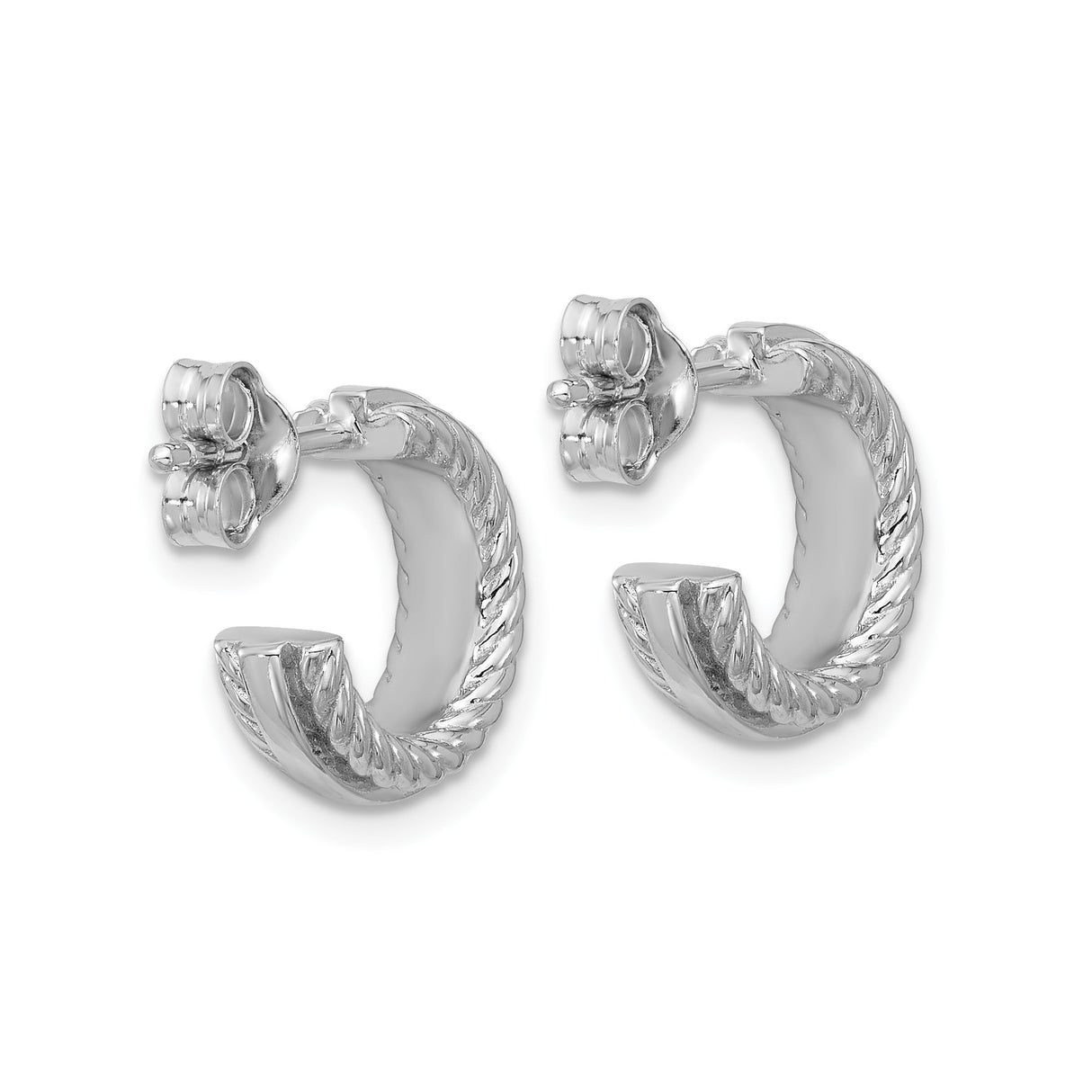 Sterling Silver Hoop Earrings with Textured Rope Design, Rhodium Plated Minimalist Style