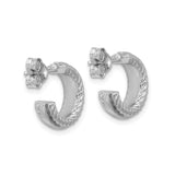 Sterling Silver Hoop Earrings with Textured Rope Design, Rhodium Plated Minimalist Style