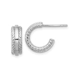 Sterling Silver Hoop Earrings with Textured Rope Design, Rhodium Plated Minimalist Style