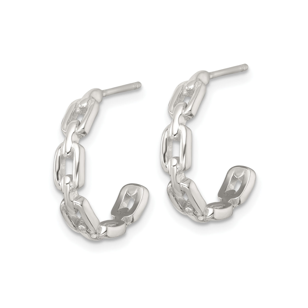Sterling Silver Hoop Earrings with Bamboo Texture and Chain Link Design
