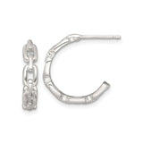 Sterling Silver Hoop Earrings with Bamboo Texture and Chain Link Design
