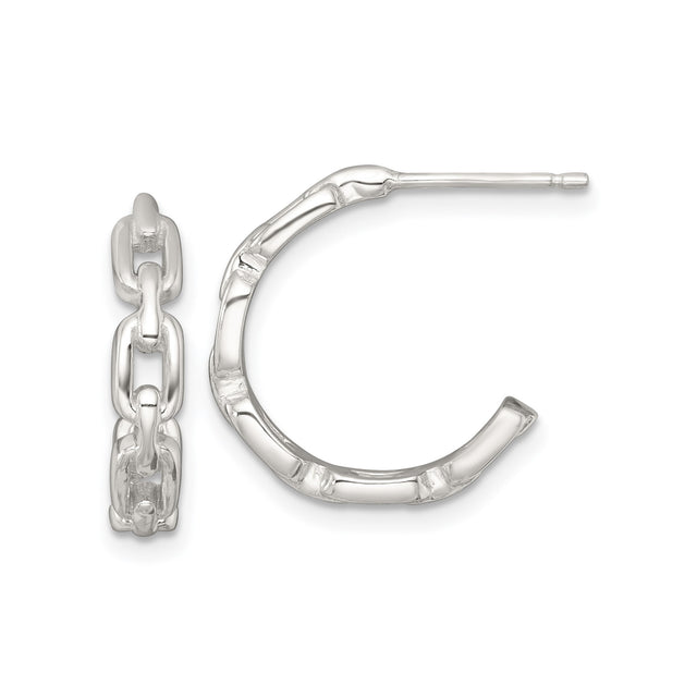 Sterling Silver Hoop Earrings with Bamboo Texture and Chain Link Design