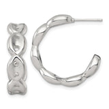 Sterling Silver Hoop Earrings with Sculpted Rounded Link Design and Polished Finish