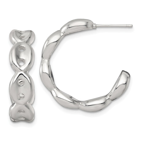 Sterling Silver Hoop Earrings with Sculpted Rounded Link Design and Polished Finish