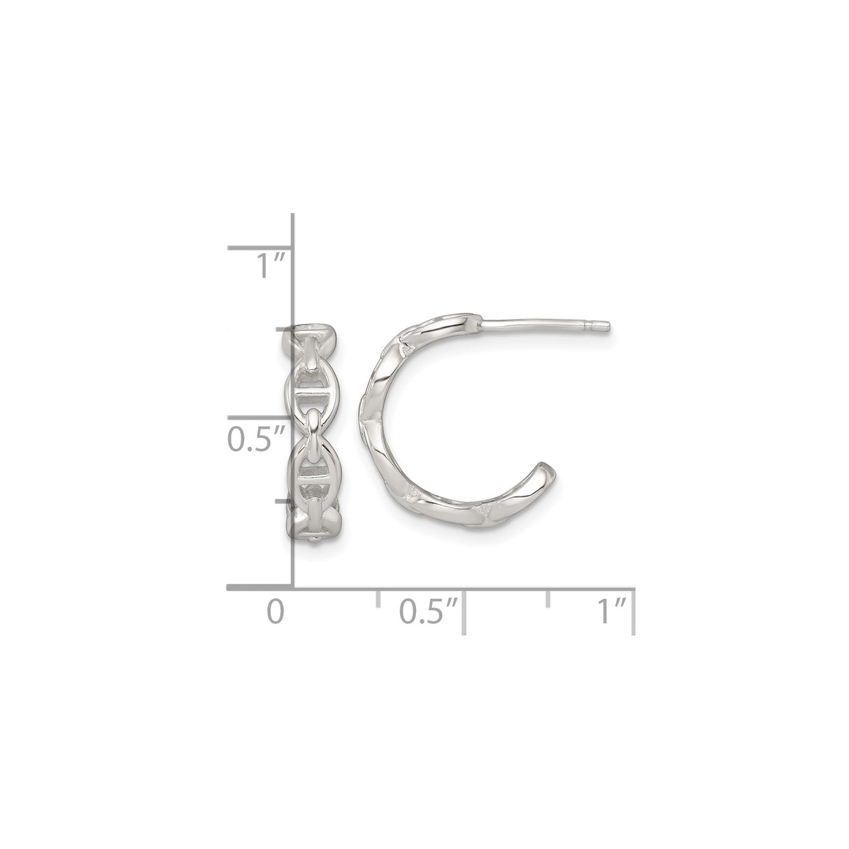 Sterling Silver Hoop Earrings with Polished Mariner Link Chain Design, Nautical Style