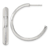 Sterling Silver Hoop Earrings with Cubic Zirconia Center, Polished Minimalist Design for Women