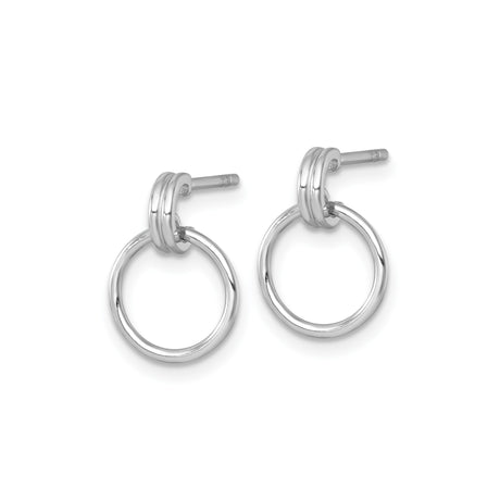 Sterling Silver Hoop Drop Earrings with Double Circle Design, Polished Minimalist Style
