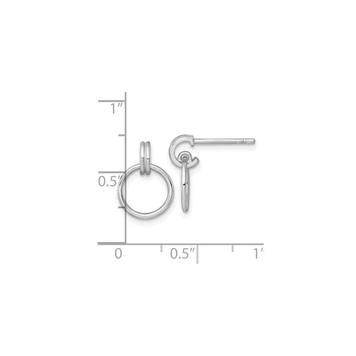 Sterling Silver Hoop Drop Earrings with Double Circle Design, Polished Minimalist Style