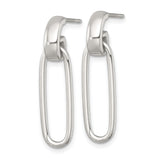 Sterling Silver Drop Earrings with Elongated Oval Links, Modern Minimalist Style for Women