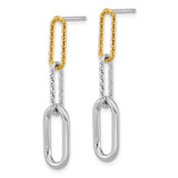 Sterling Silver Drop Earrings with Two-Tone Chain Link Design, Modern Geometric Dangle Style