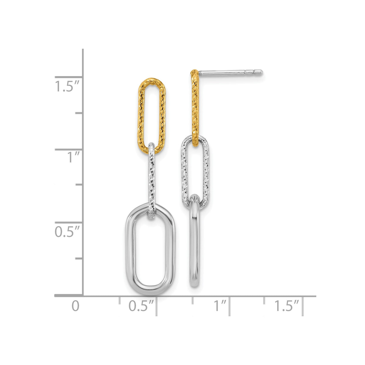 Sterling Silver Drop Earrings with Two-Tone Chain Link Design, Modern Geometric Dangle Style