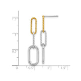 Sterling Silver Drop Earrings with Two-Tone Chain Link Design, Modern Geometric Dangle Style