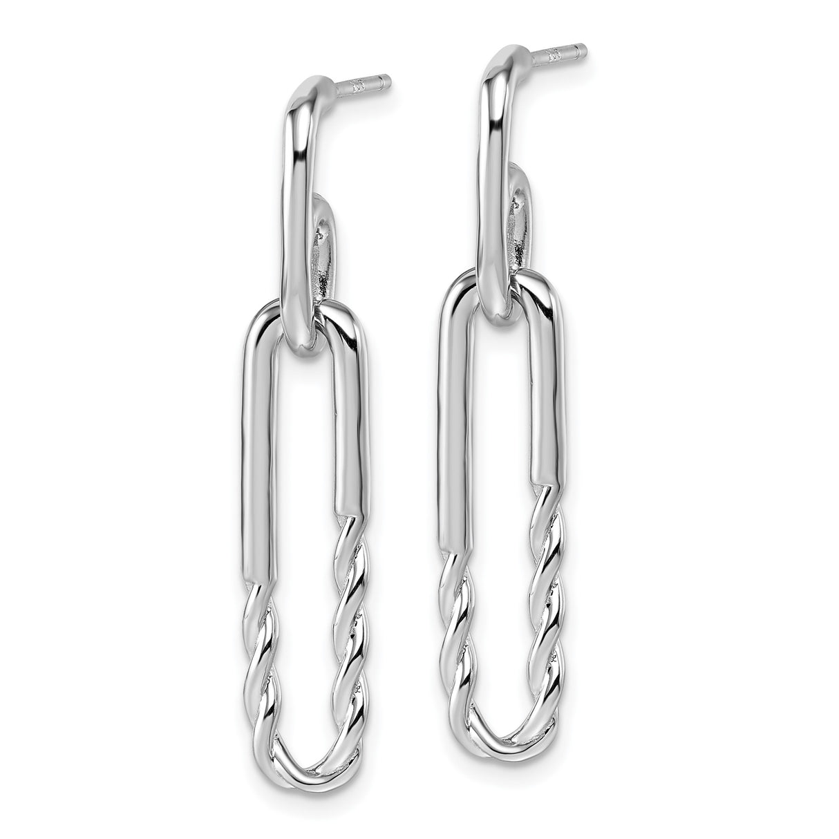 Sterling Silver Paperclip Link Dangle Earrings with Twisted Rope Detail for Women