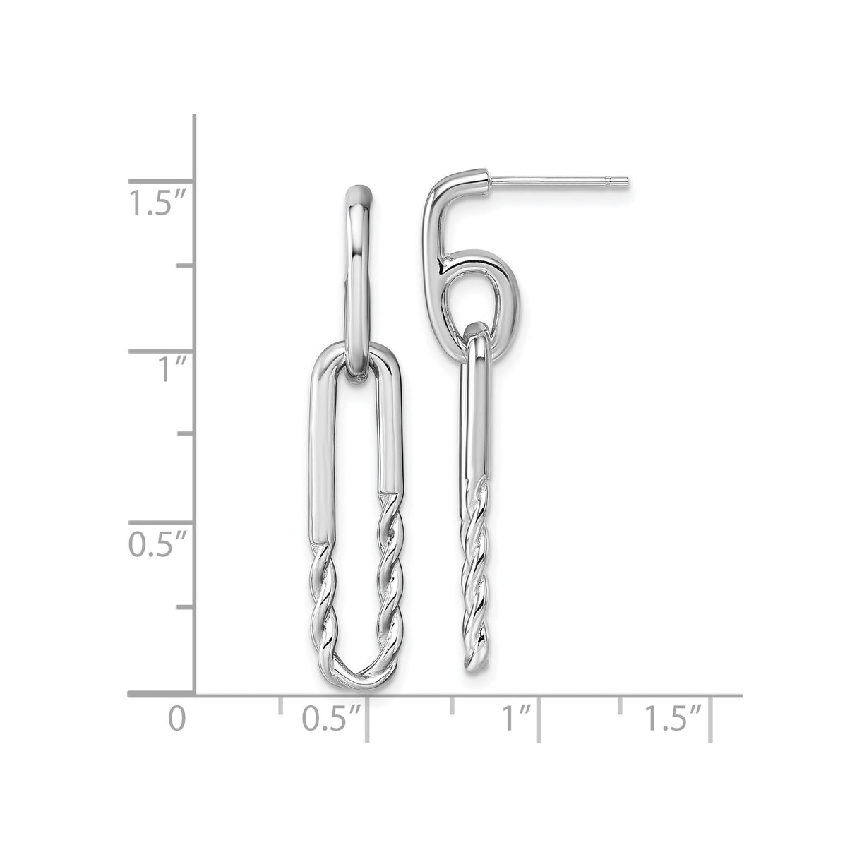 Sterling Silver Paperclip Link Dangle Earrings with Twisted Rope Detail for Women