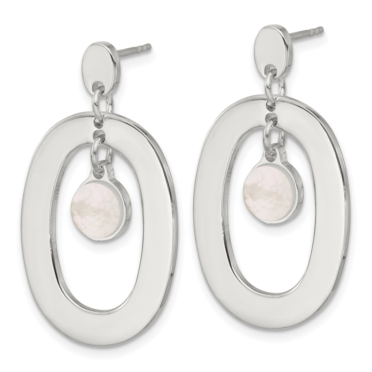 Sterling Silver Dangle Earrings with Mother of Pearl Disc and Open Oval Design for Women