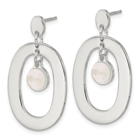 Sterling Silver Dangle Earrings with Mother of Pearl Disc and Open Oval Design for Women