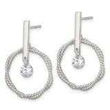 Sterling Silver Dangle Earrings with Cubic Zirconia and Twisted Rope Circle Design