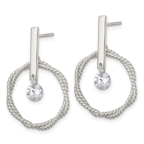 Sterling Silver Dangle Earrings with Cubic Zirconia and Twisted Rope Circle Design