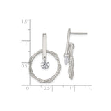 Sterling Silver Dangle Earrings with Cubic Zirconia and Twisted Rope Circle Design