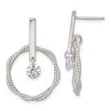 Sterling Silver Dangle Earrings with Cubic Zirconia and Twisted Rope Circle Design