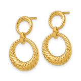 Sterling Silver Gold Plated Dangle Earrings with Interlocking Twisted Circles and Textured Rope Design
