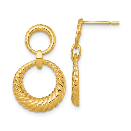 Sterling Silver Gold Plated Dangle Earrings with Interlocking Twisted Circles and Textured Rope Design