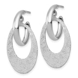 Sterling Silver Oval Dangle Hoop Earrings with Brushed and Polished Finish, Modern Minimalist Design