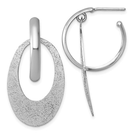 Sterling Silver Dangle Hoop Earrings with Oval Drop Design and Textured Finish for Women