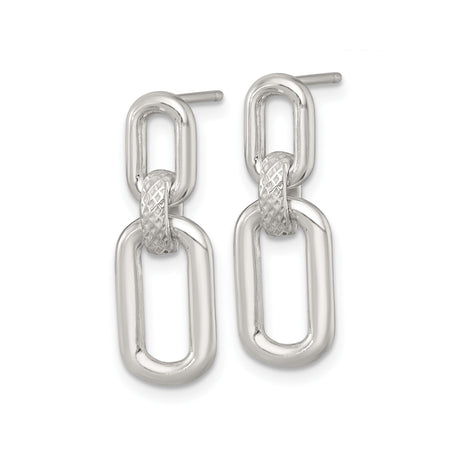 Sterling Silver Drop Earrings with Interlocking Oval and Round Links, Textured Design