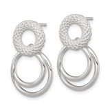 Sterling Silver Dangle Earrings with Interlocking Rings and Textured Studs, Modern Minimalist Design