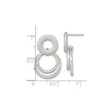 Sterling Silver Dangle Earrings with Interlocking Rings and Textured Studs, Modern Minimalist Design