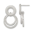 Sterling Silver Dangle Earrings with Interlocking Rings and Textured Studs, Modern Minimalist Design