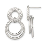 Sterling Silver Dangle Earrings with Interlocking Rings and Textured Studs, Modern Minimalist Design