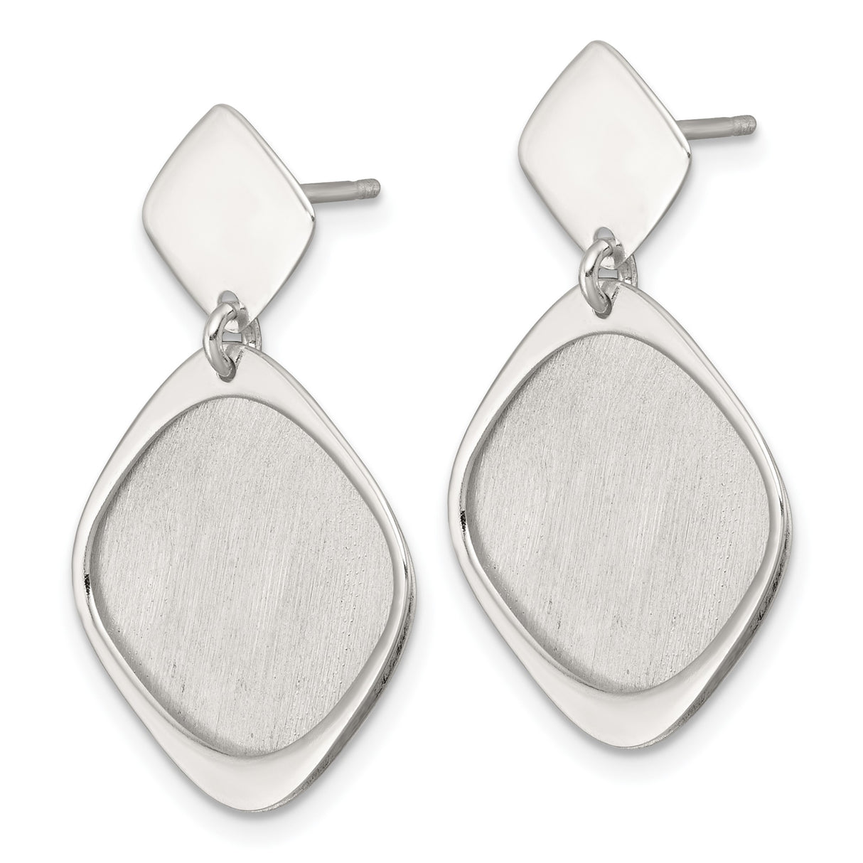 Sterling Silver Dangle Earrings with Brushed Cushion and Open Square Design, Modern Geometric Style
