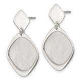 Sterling Silver Dangle Earrings with Brushed Cushion and Open Square Design, Modern Geometric Style