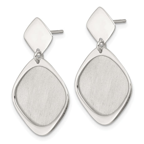 Sterling Silver Dangle Earrings with Brushed Cushion and Open Square Design, Modern Geometric Style
