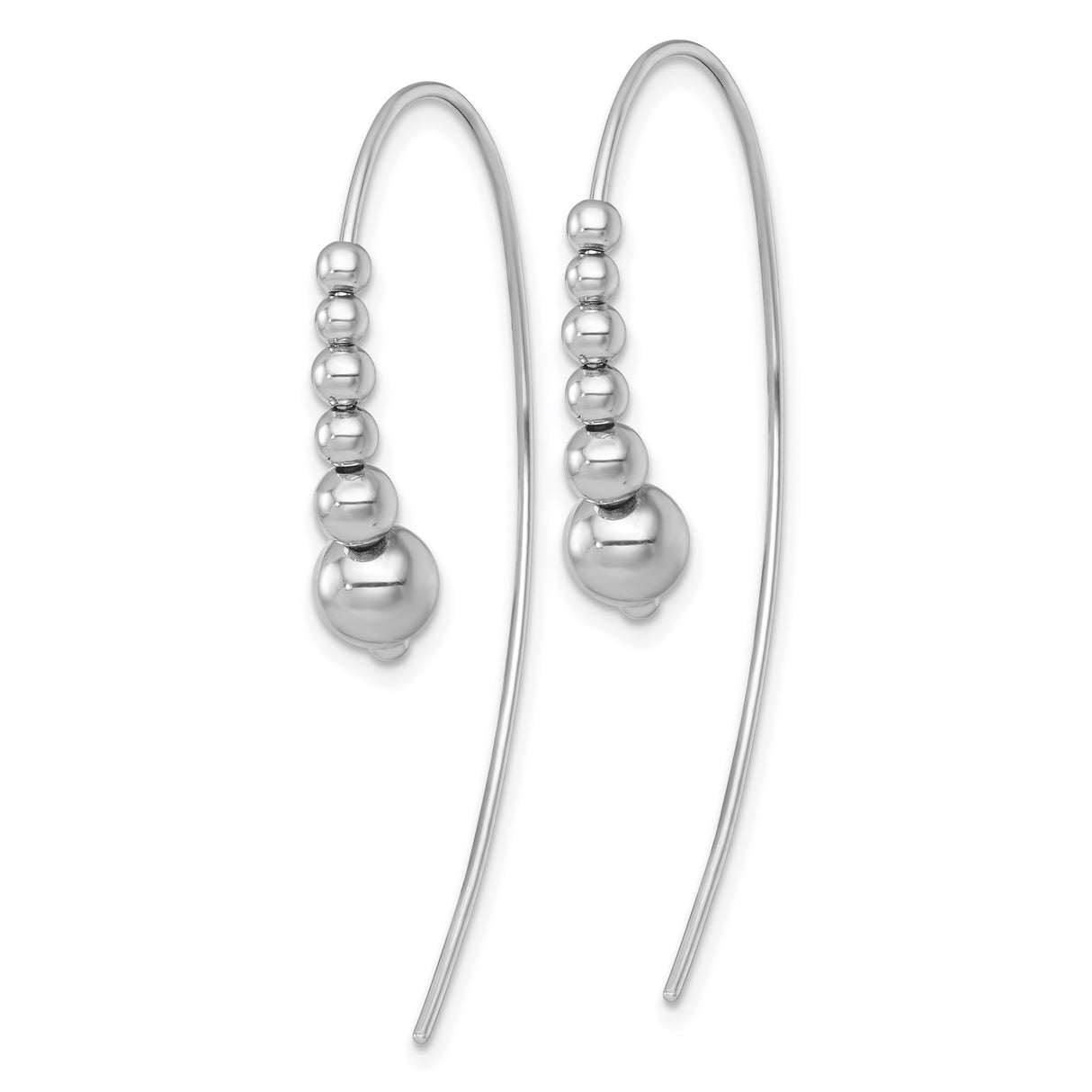 Sterling Silver Threader Earrings with Graduated Polished Beads, Minimalist Curved Dangle Design