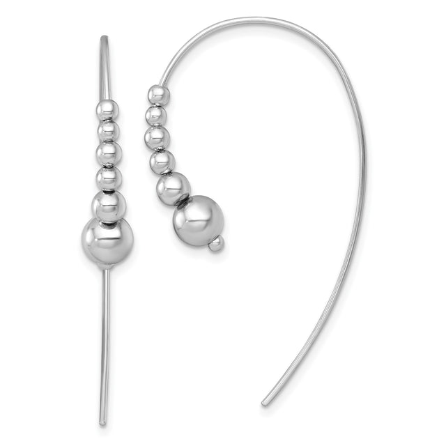 Sterling Silver Threader Earrings with Graduated Polished Beads, Minimalist Curved Dangle Design