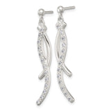 Sterling Silver Dangle Earrings with Cubic Zirconia, Twisted Bar Long Drop Design