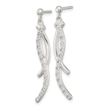 Sterling Silver Dangle Earrings with Cubic Zirconia, Twisted Bar Long Drop Design